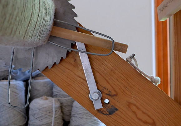 weaving - back ratchet and paul and warp beam with warp wrapped on it