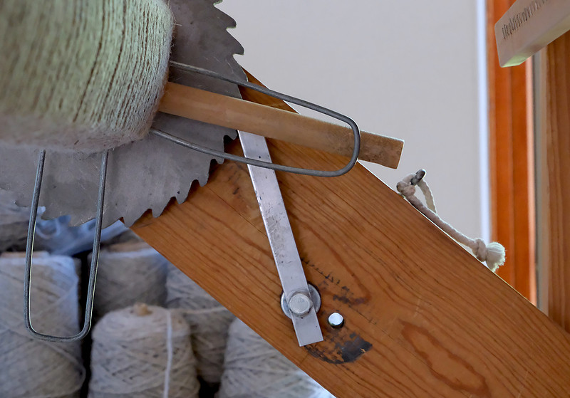 weaving - back ratchet and paul and warp beam with warp wrapped on it