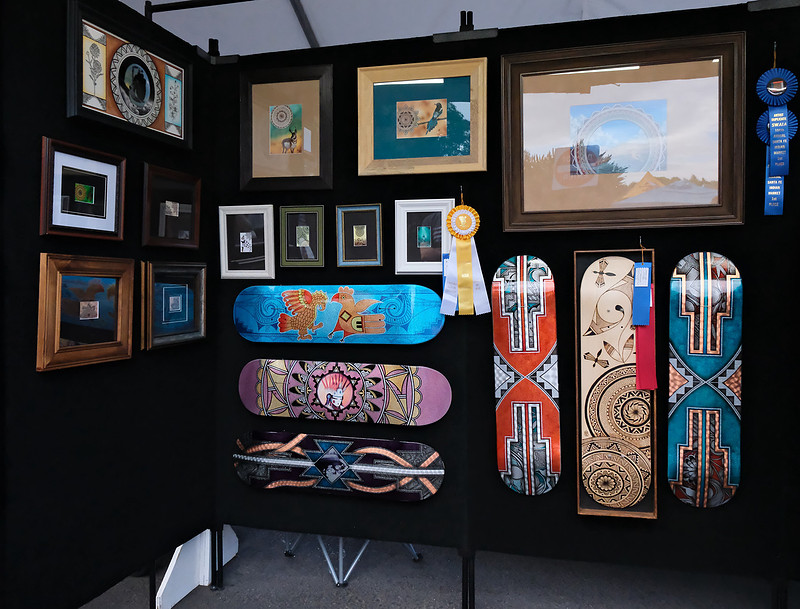 Indian Market 2026 - skateboard art 1 by Keith Edaakie and Leanne Lee, Zuni Pueblo